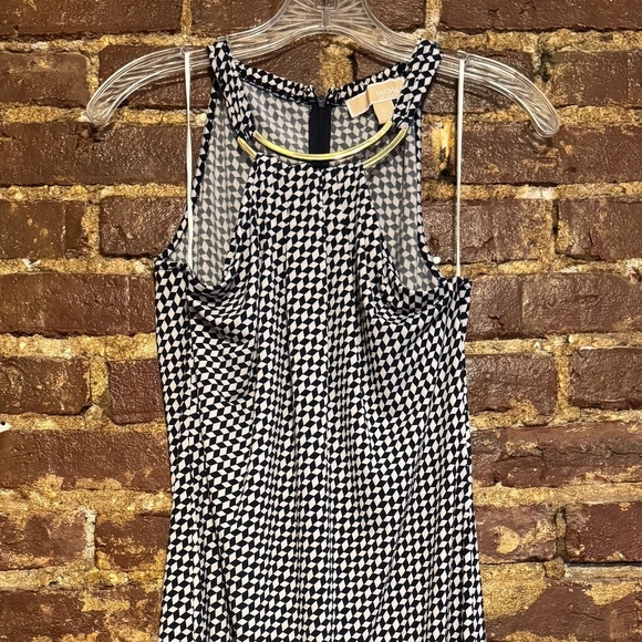MICHAEL Michael Kors Black & White Pattern Gold Hardware Midi Dress Size S - Picture 3 of 12